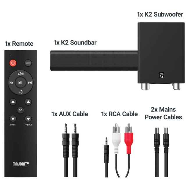 MAJORITY K2 SOUNDBAR INC SUBWOOFER